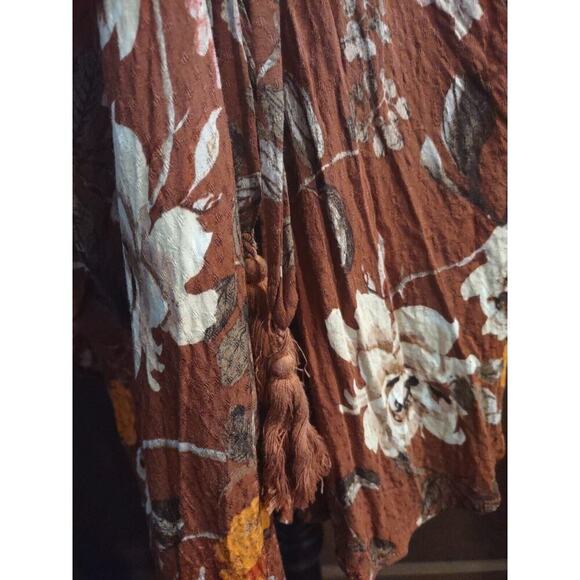 Miss Me floral kimono Medium Bohemian Boho Viscose Bell Sleeve Hippie Fall Brown - Picture 4 of 8